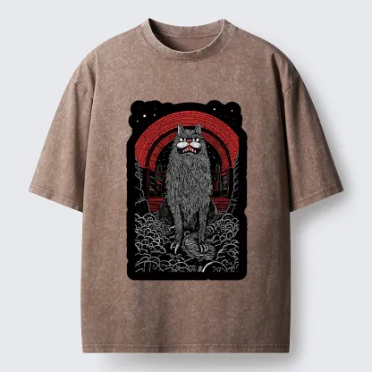Tokyo-Tiger Terrifying Big-mouthed Cat Washed T-Shirt