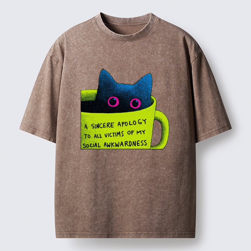 Tokyo-Tiger Social Awkward Cat Washed T-Shirt