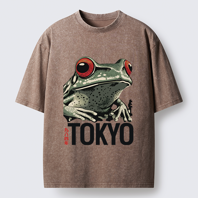 Tokyo-Tiger Retro Tokyo Frog Washed T-Shirt