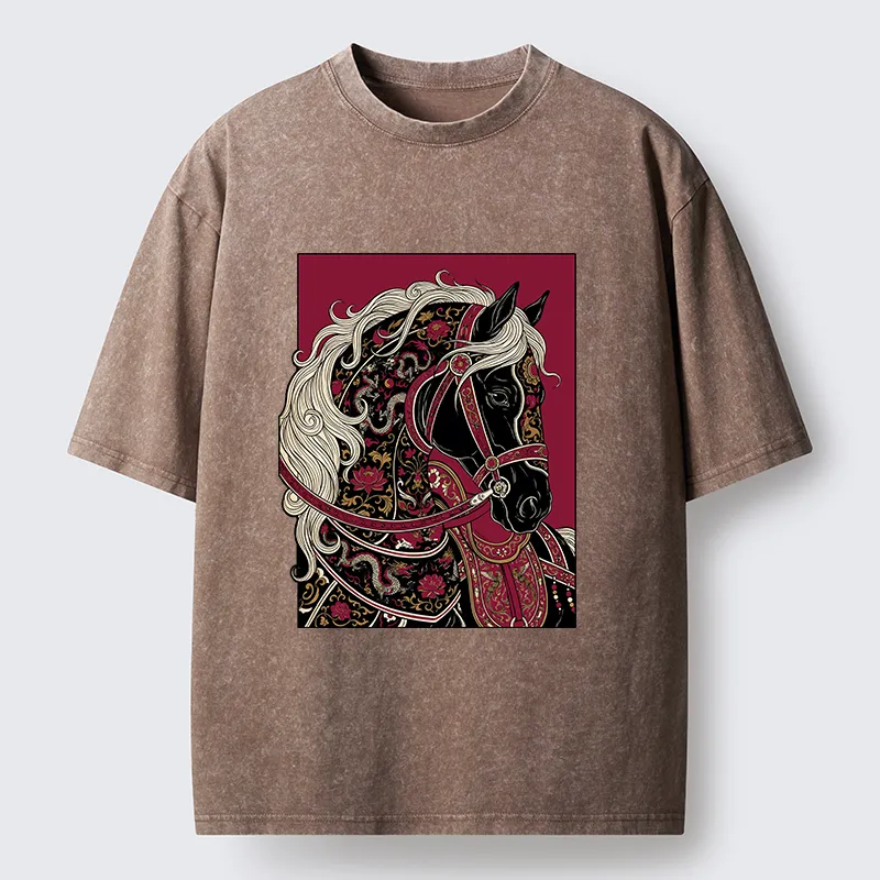 Tokyo-Tiger Elegant Dark Horse Washed T-Shirt