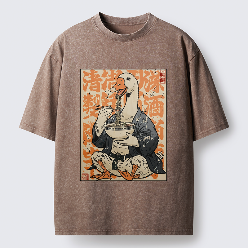 Tokyo-Tiger Duck Samurai Eats Ramen Washed T-Shirt