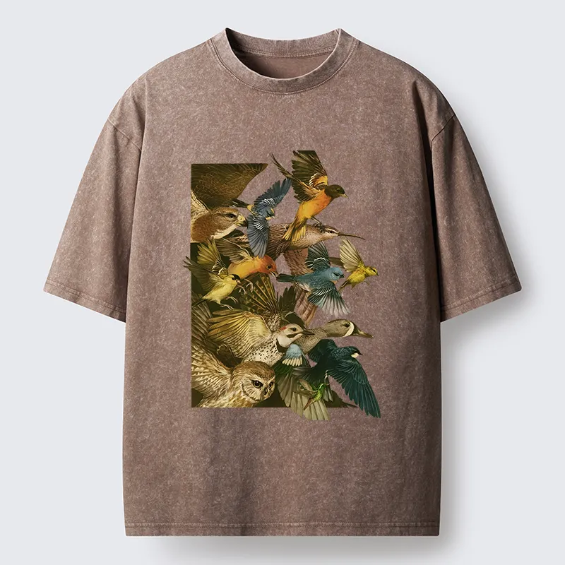 Tokyo-Tiger Flock Of Flying Birds Washed T-Shirt