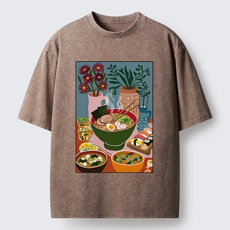 Tokyo-Tiger Delicious Japanese Food Washed T-Shirt