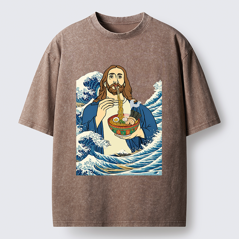 Tokyo-Tiger God Eats Ramen Washed T-Shirt