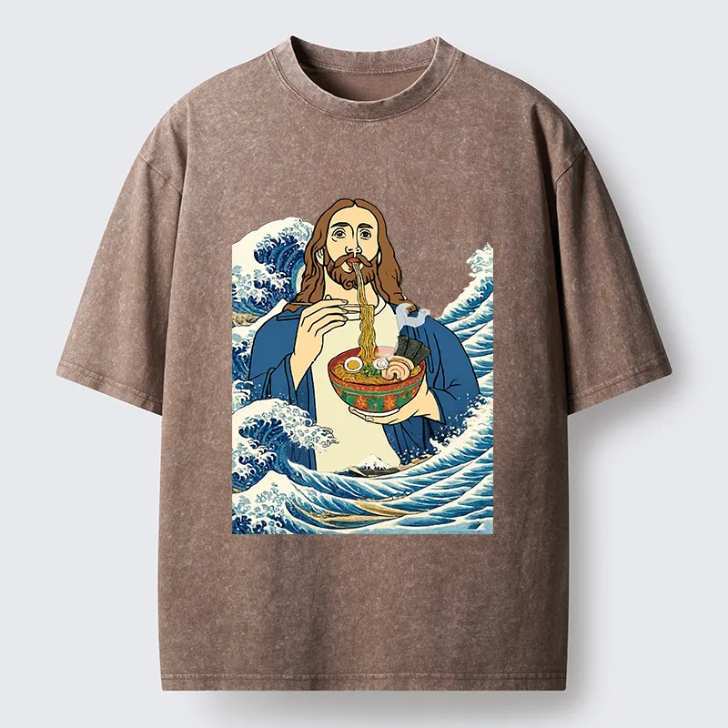 Tokyo-Tiger God Eats Ramen Washed T-Shirt