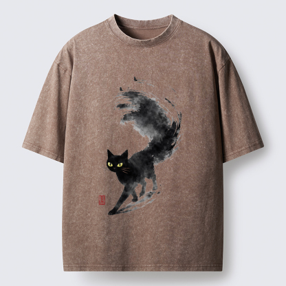 Tokyo-Tiger Cat In Motion Washed T-Shirt