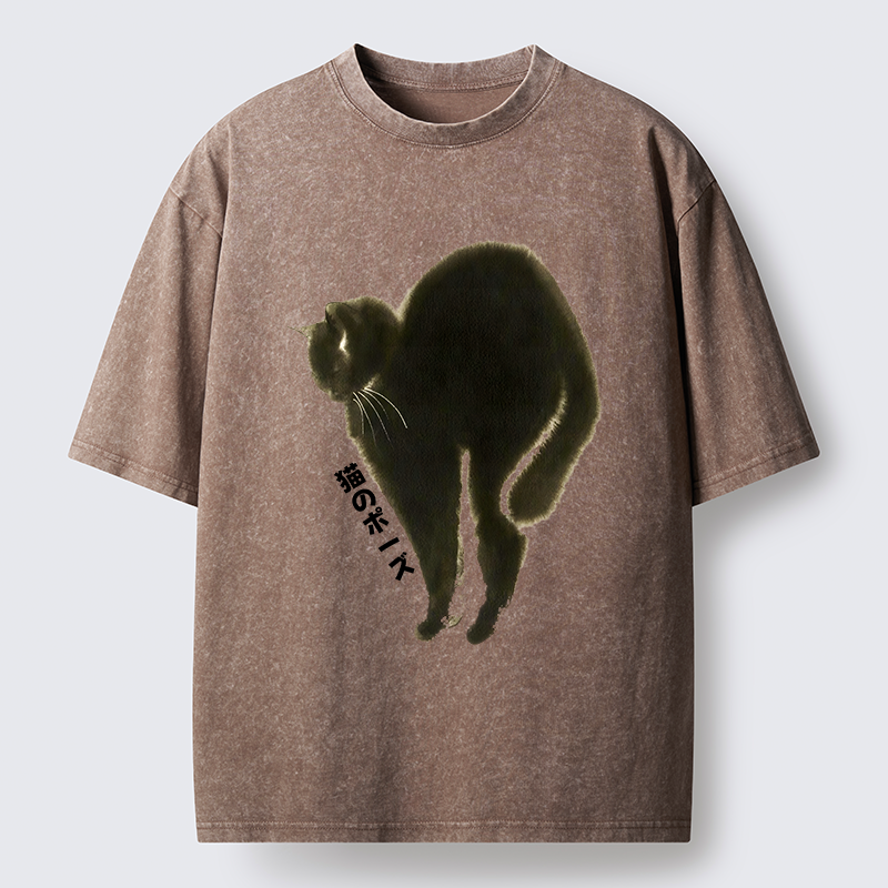 Tokyo-Tiger Cat Stretch Washed T-Shirt