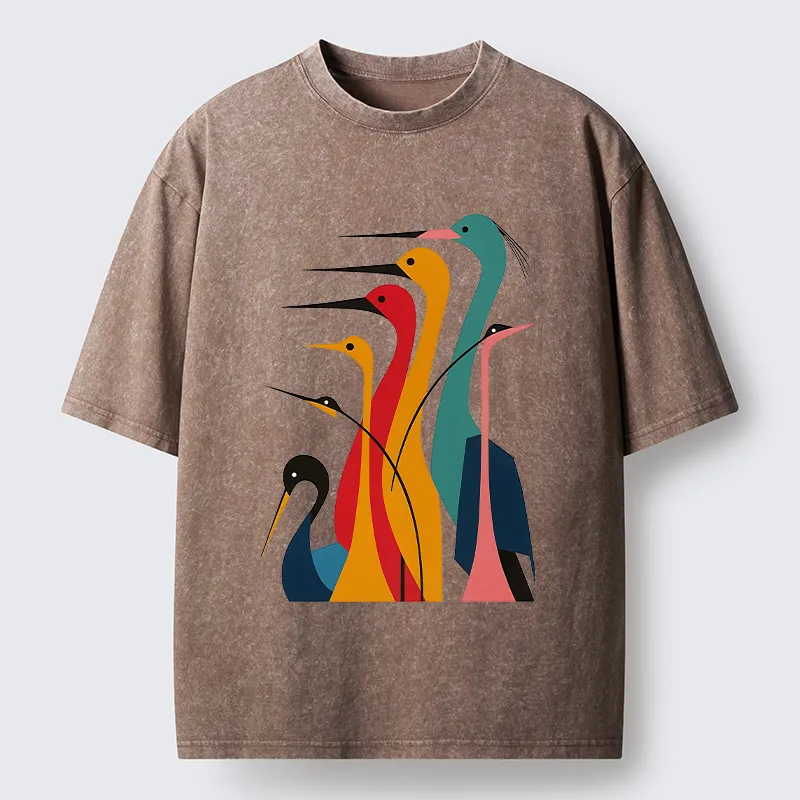 Tokyo-Tiger Various Types Of Cranes Washed T-Shirt