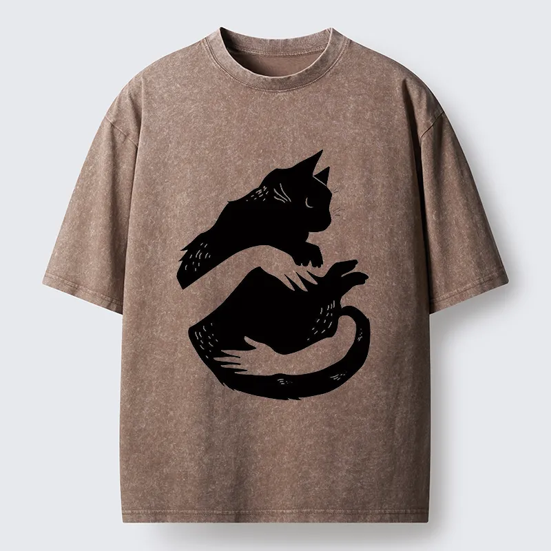 Tokyo-Tiger Holding A Black Cat Washed T-Shirt