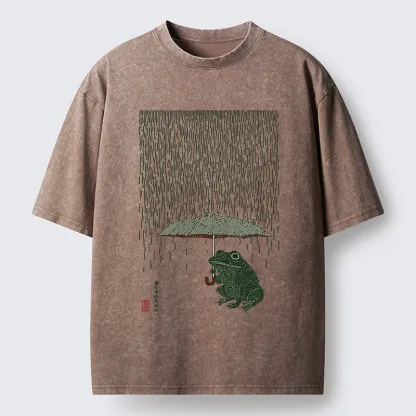 Tokyo-Tiger Frog In The Rain Washed T-Shirt