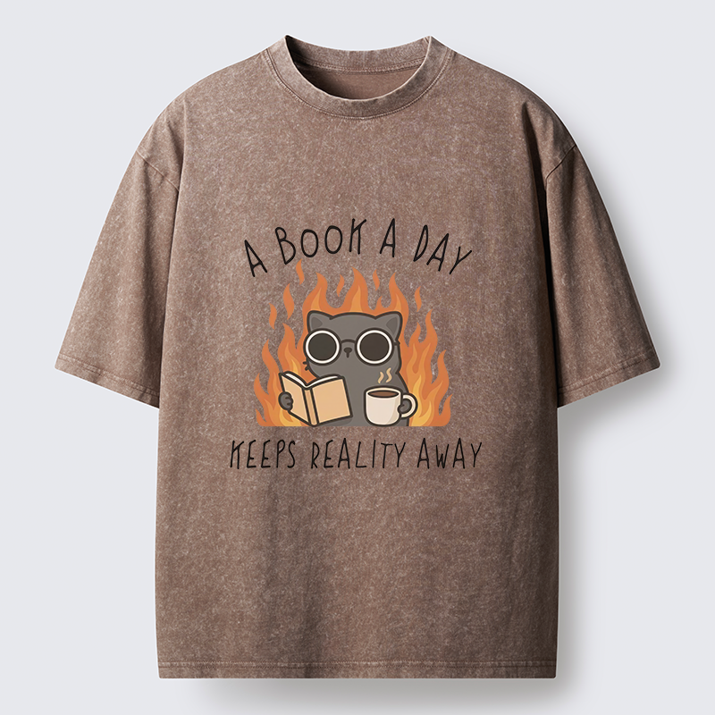 Tokyo-Tiger Escaping Reality Through Books Washed T-Shirt