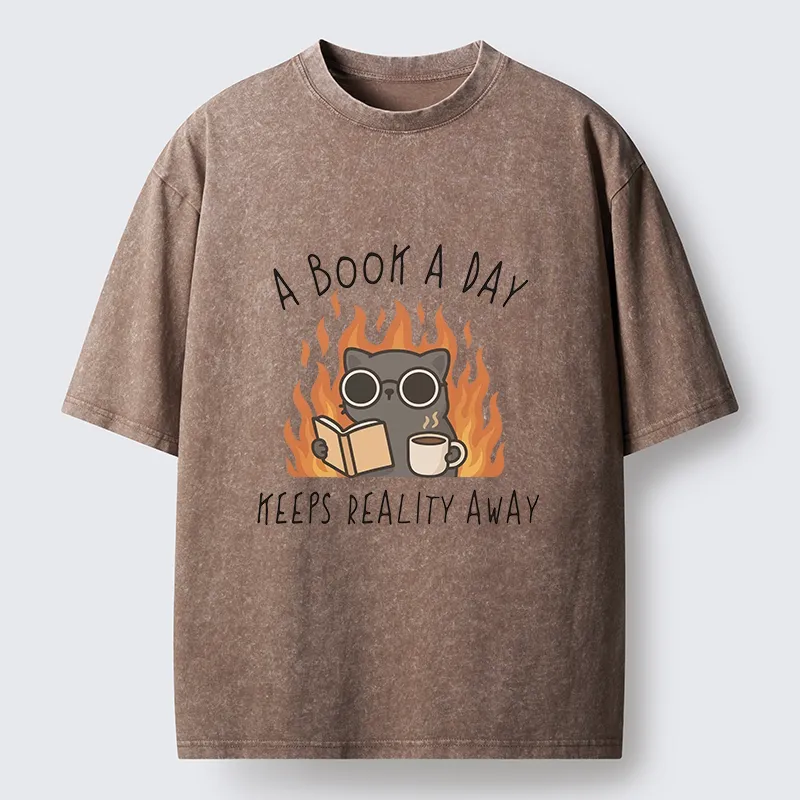 Tokyo-Tiger Escaping Reality Through Books Washed T-Shirt