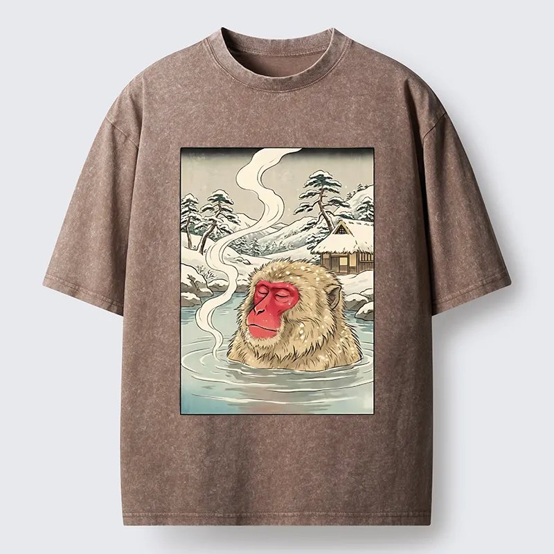 Tokyo-Tiger Snow Monkeys Soaking In Hot Springs Washed T-Shirt