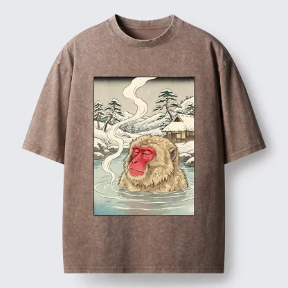 Tokyo-Tiger Snow Monkeys Soaking In Hot Springs Washed T-Shirt
