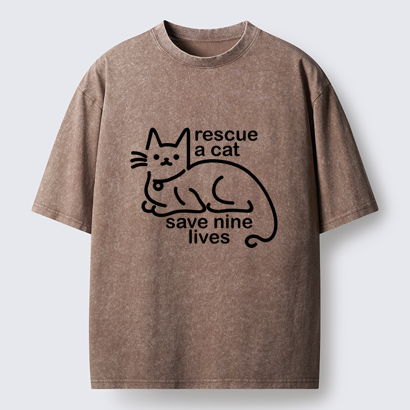 Tokyo-Tiger Nine Lives Of A Cat Funny Washed T-Shirt