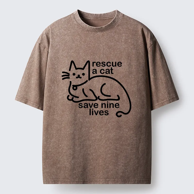 Tokyo-Tiger Nine Lives Of A Cat Funny Washed T-Shirt