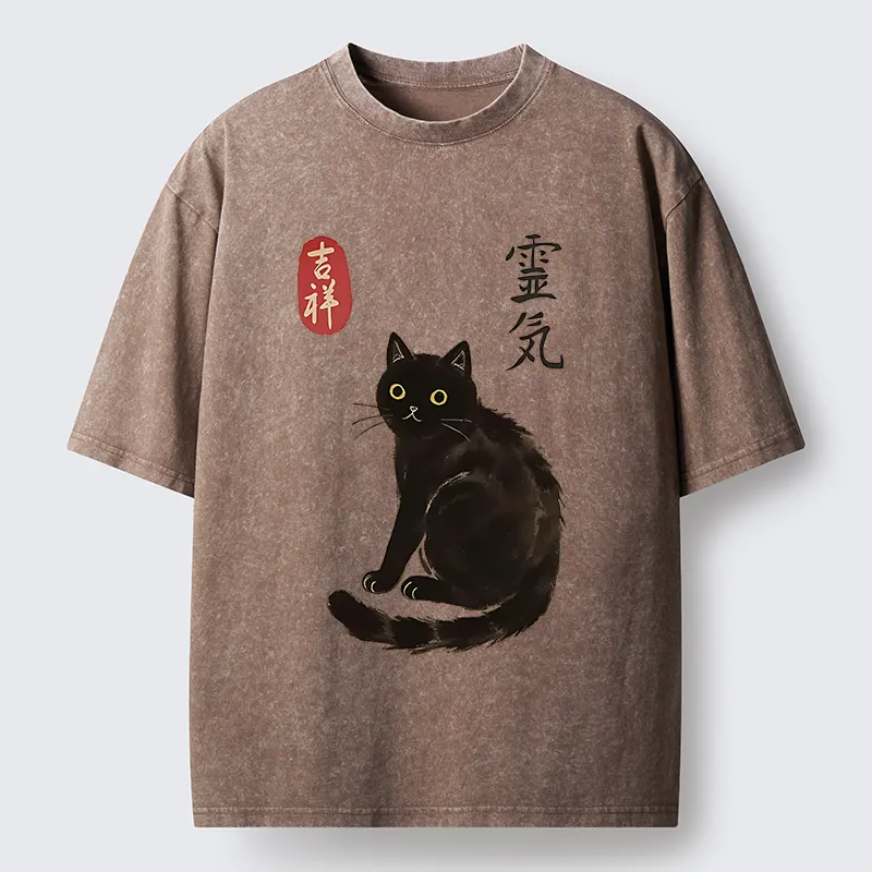 Tokyo-Tiger Japanese Black Cat Washed T-Shirt