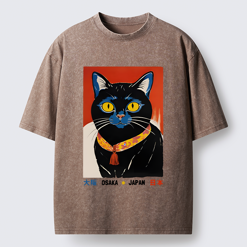 Tokyo-Tiger Japanese Cat Poster Washed T-Shirt