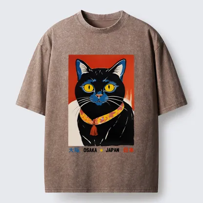 Tokyo-Tiger Japanese Cat Poster Washed T-Shirt