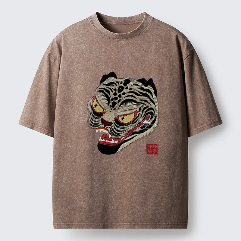 Tokyo-Tiger Retro Art Tiger Washed T-Shirt