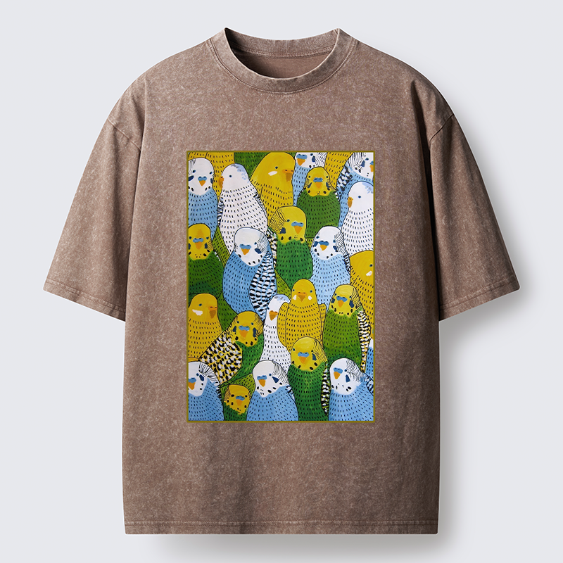 Tokyo-Tiger Beautiful Little Parrots Washed T-Shirt