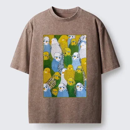 Tokyo-Tiger Beautiful Little Parrots Washed T-Shirt