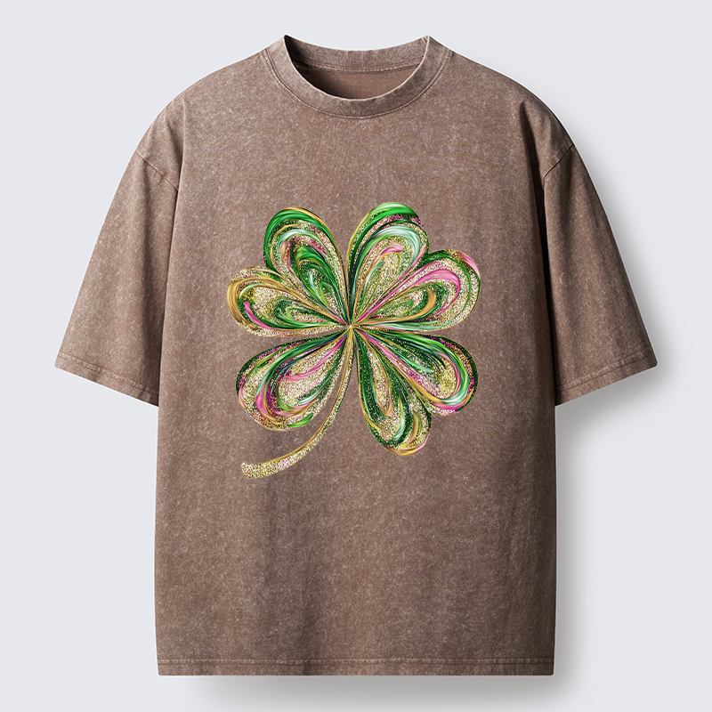 Tokyo-Tiger Lucky Four-Leaf Clover Washed T-Shirt