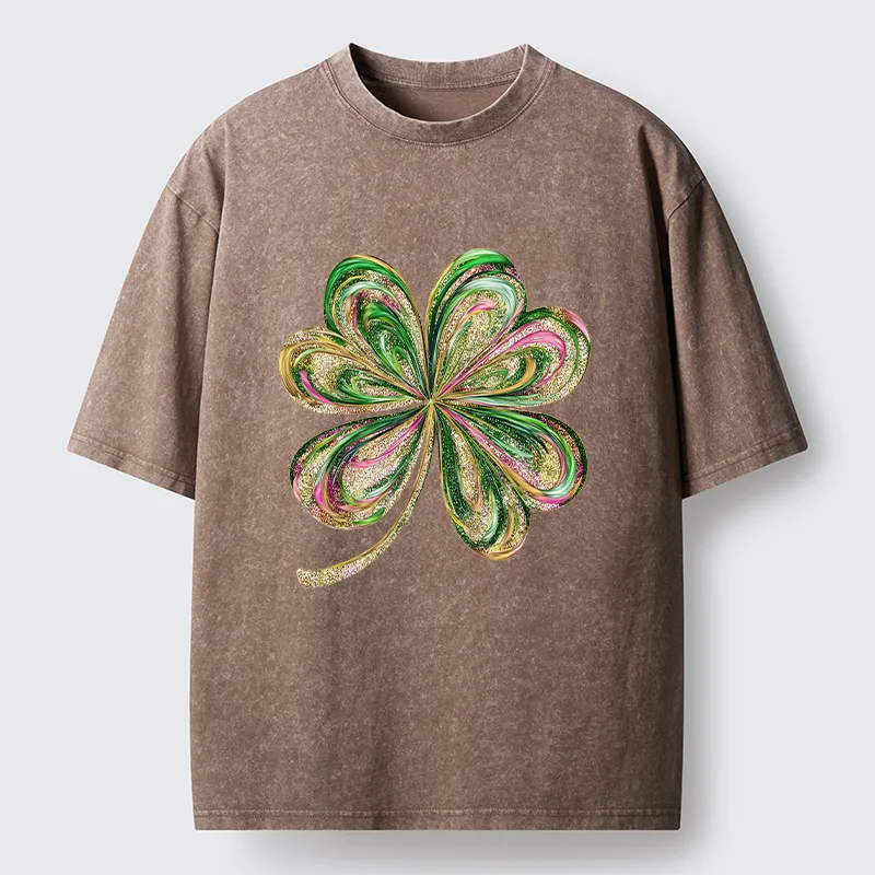 Tokyo-Tiger Lucky Four-Leaf Clover Washed T-Shirt