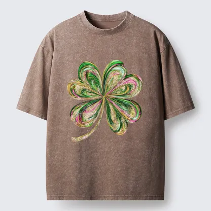 Tokyo-Tiger Lucky Four-Leaf Clover Washed T-Shirt