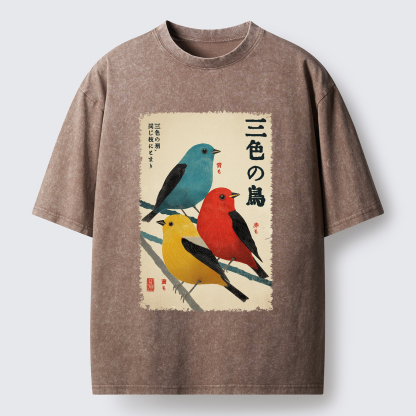 Tokyo-Tiger Three Birds, One Branch Washed T-Shirt