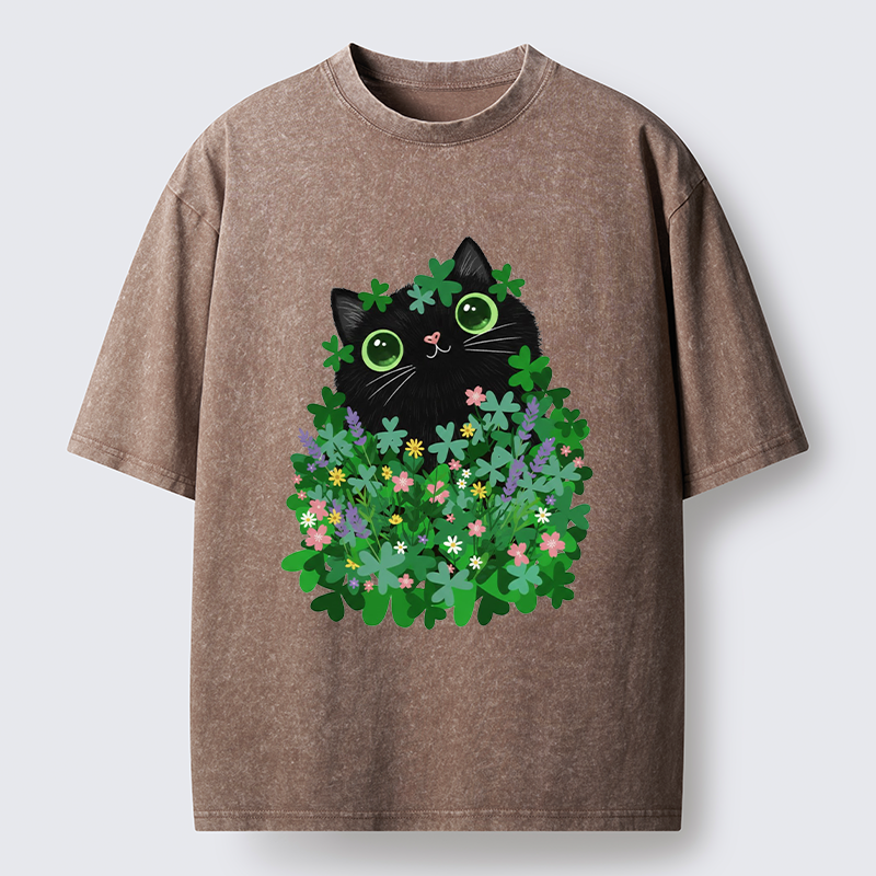 Tokyo-Tiger Black Cat On St. Patrick's Day Washed T-Shirt