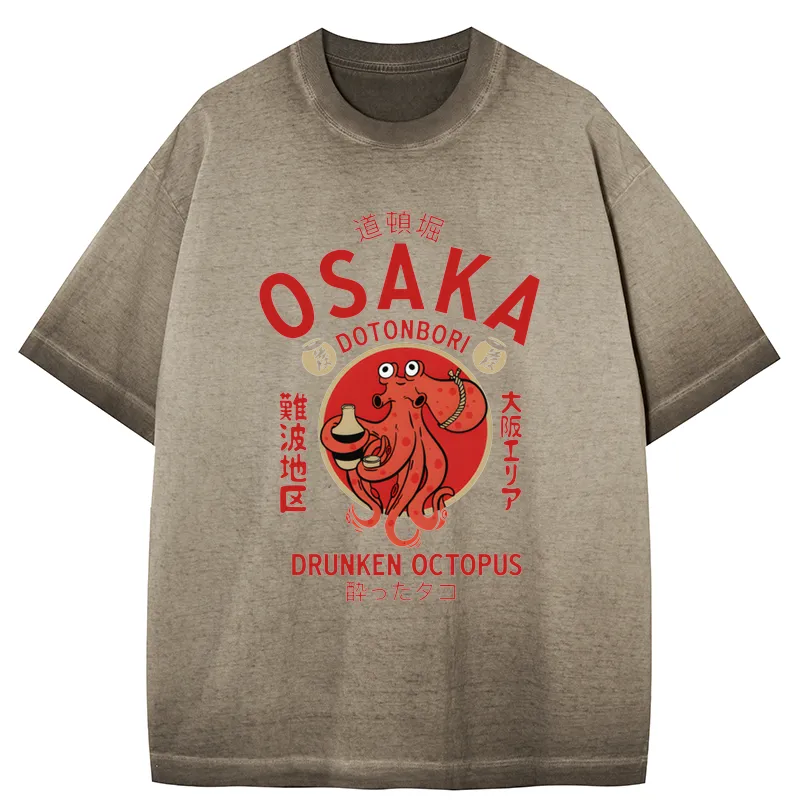 Tokyo-Tiger Drunken Octopus Japan Gradient Washed T-Shirt