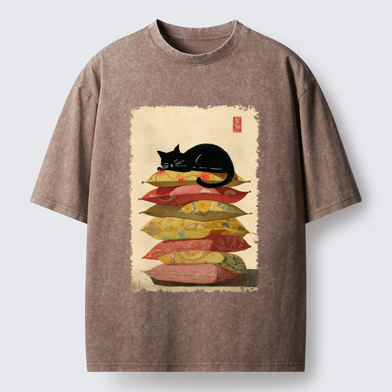 Tokyo-Tiger Sleeping Cat On The Pillows Washed T-Shirt