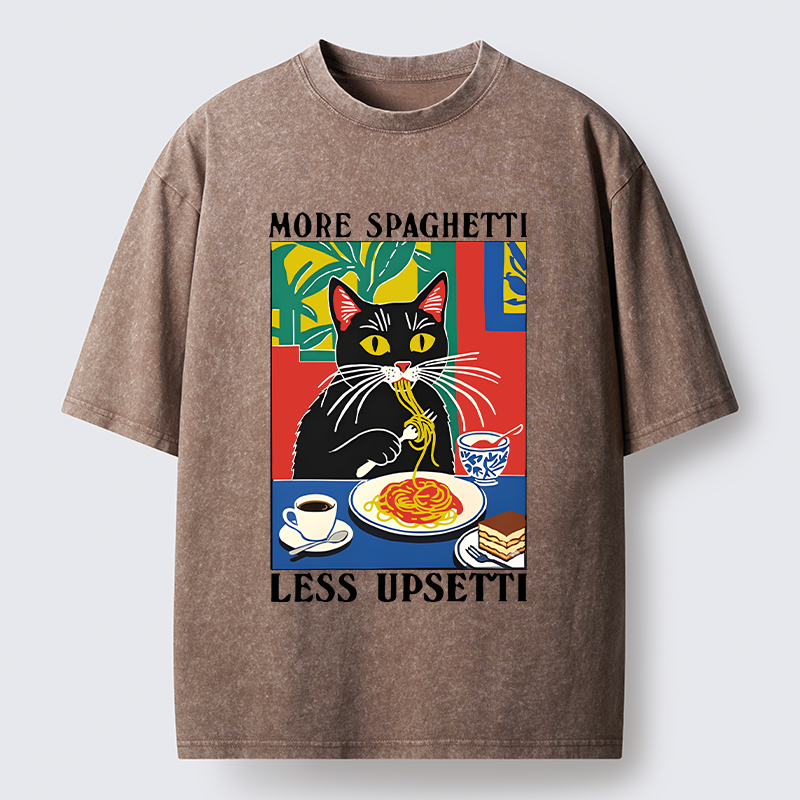 Tokyo-Tiger Black Cat Ate Spaghetti Washed T-Shirt
