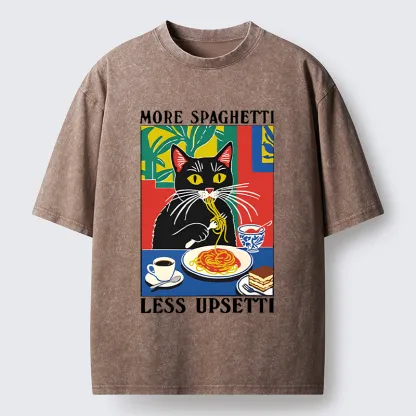 Tokyo-Tiger Black Cat Ate Spaghetti Washed T-Shirt