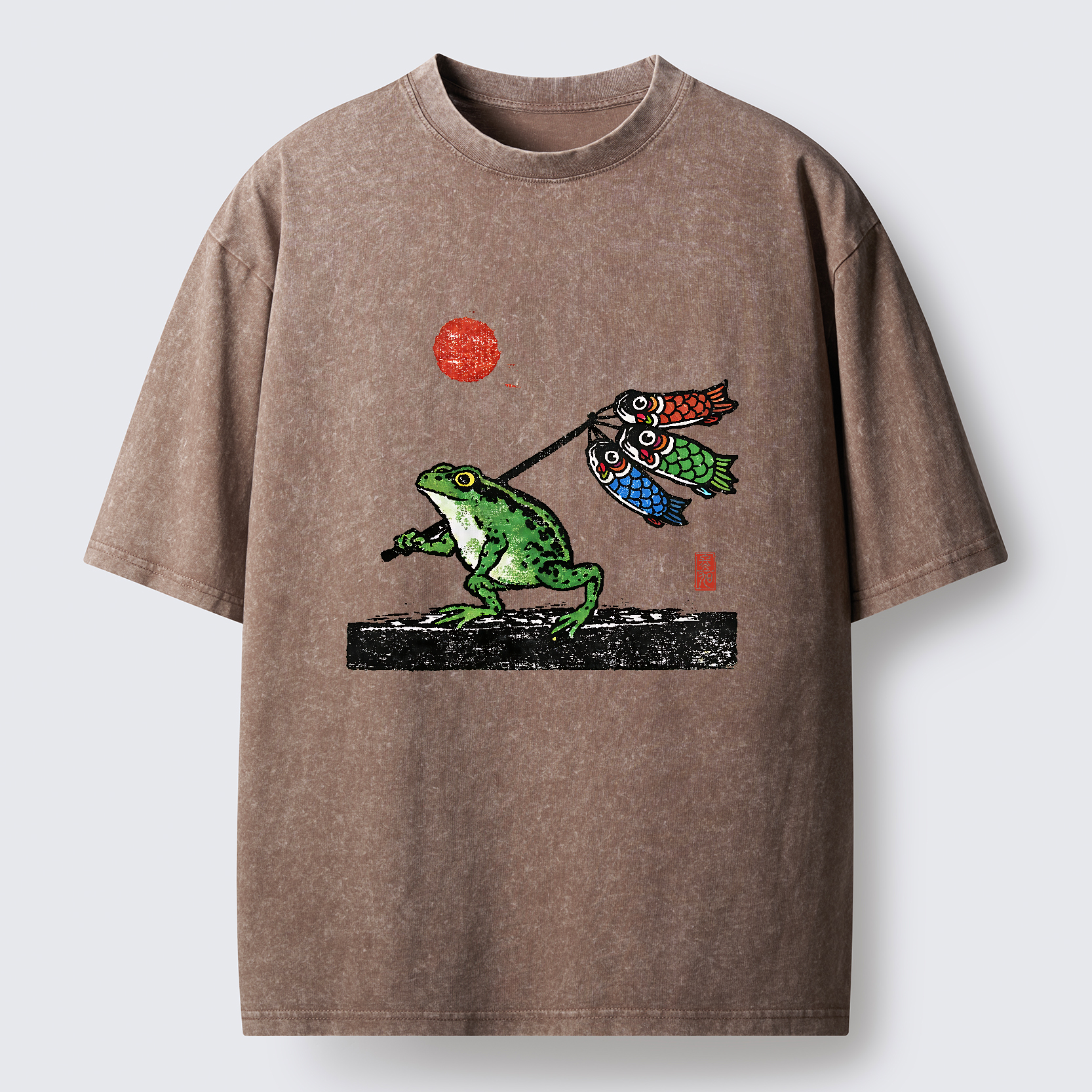 Tokyo-Tiger The Frog Carrying Carp Flags Washed T-Shirt
