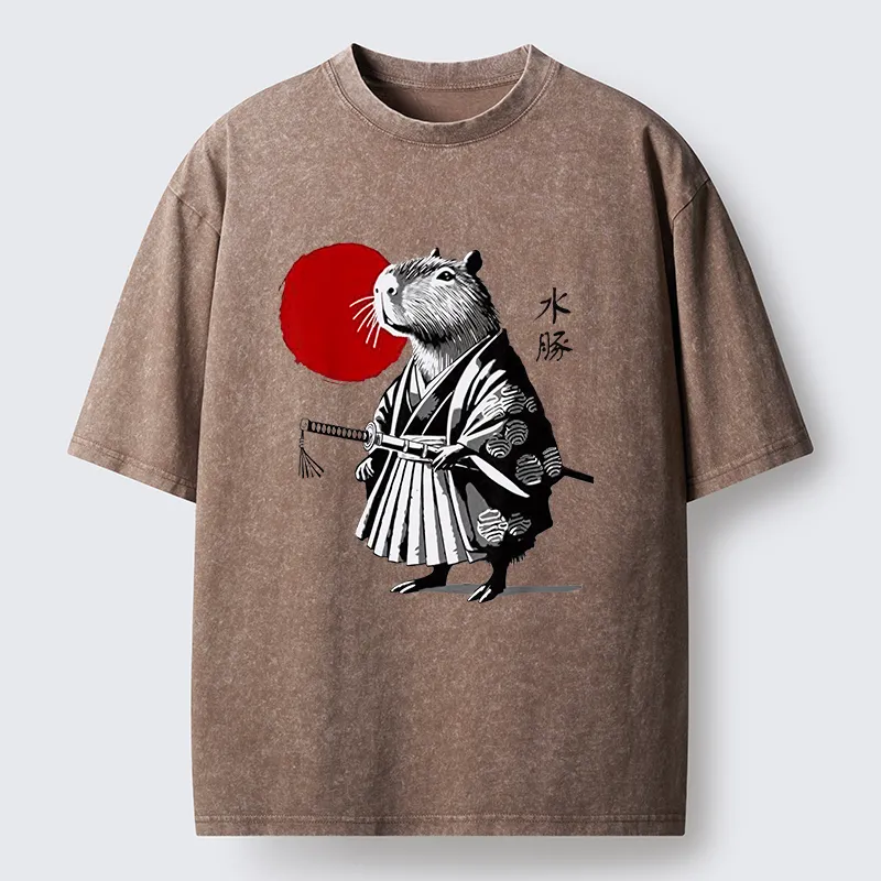 Tokyo-Tiger Capybara Samurai And Sun Washed T-Shirt