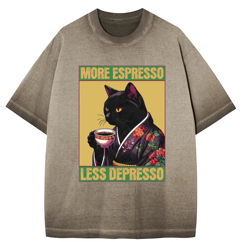 Tokyo-Tiger Up Caffeine Down Depression Gradient Washed T-Shirt