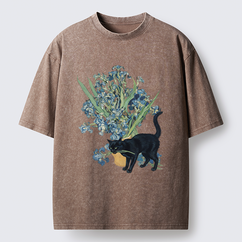 Tokyo-Tiger Black Cat And Orchid Washed T-Shirt