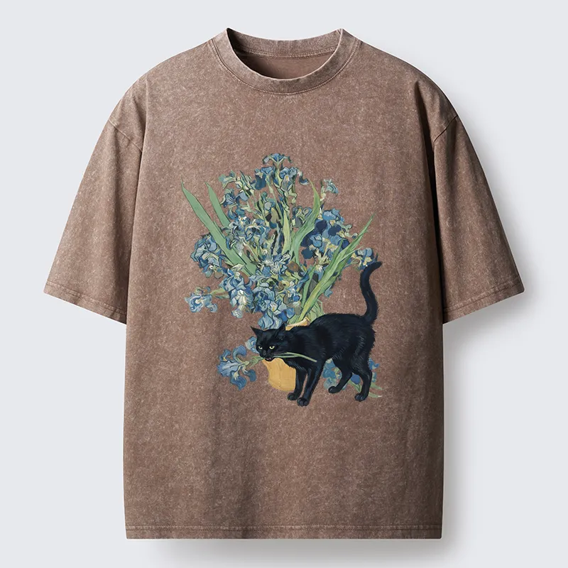 Tokyo-Tiger Black Cat And Orchid Washed T-Shirt