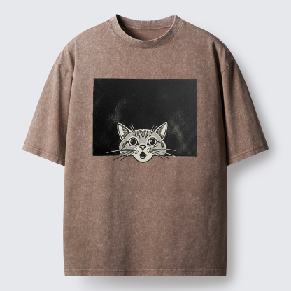 Tokyo-Tiger Surprised Cat Washed T-Shirt
