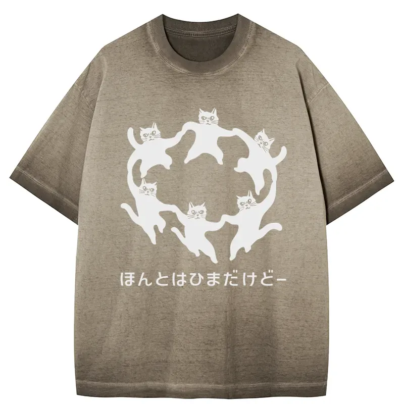 Tokyo-Tiger Leisure Cats Japanese Gradient Washed T-Shirt