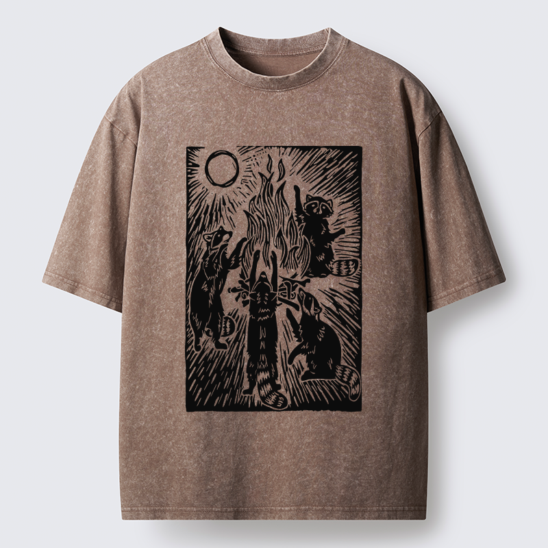 Tokyo-Tiger Raccoons And Campfires Washed T-Shirt