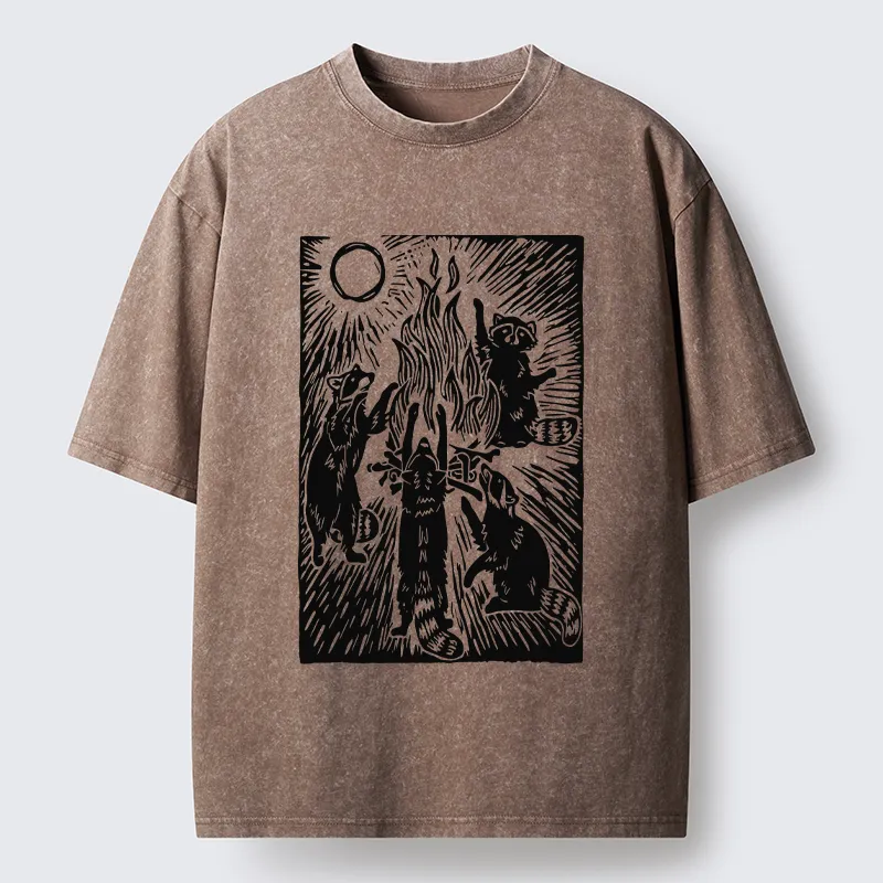 Tokyo-Tiger Raccoons And Campfires Washed T-Shirt