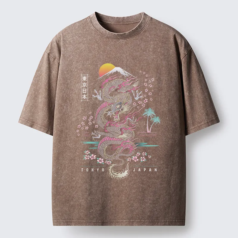 Tokyo-Tiger Retro Japanese Dragon Washed T-Shirt