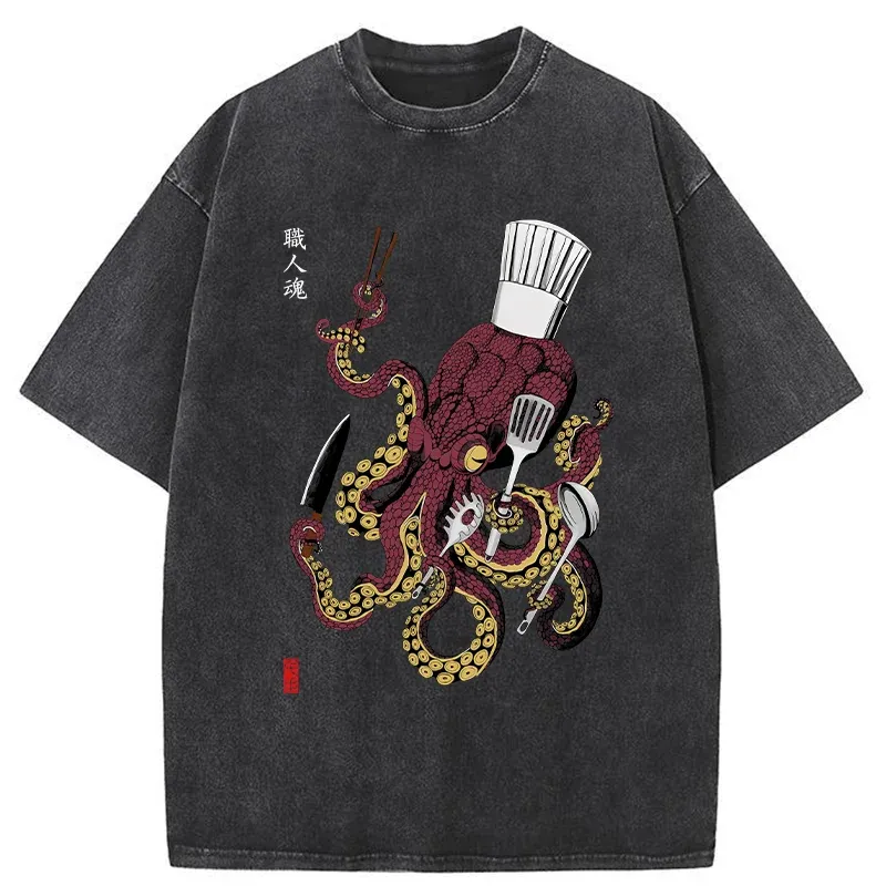 Tokyo-Tiger Octopus Chef Washed T-Shirt