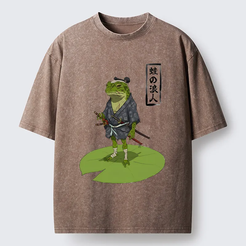Tokyo-Tiger Frog Japanese Samurai Washed T-Shirt