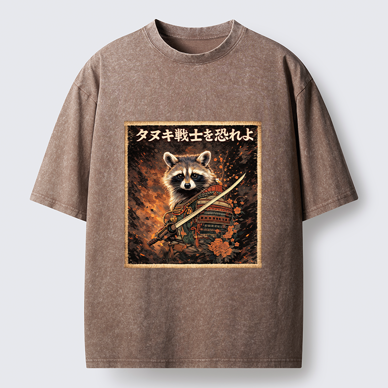 Tokyo-Tiger Japanese Raccoon Samurai Washed T-Shirt