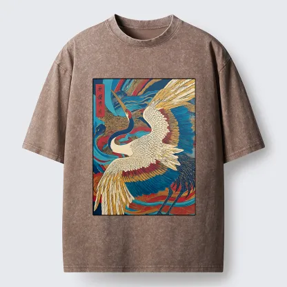 Tokyo-Tiger Retro And Gorgeous Crane Washed T-Shirt