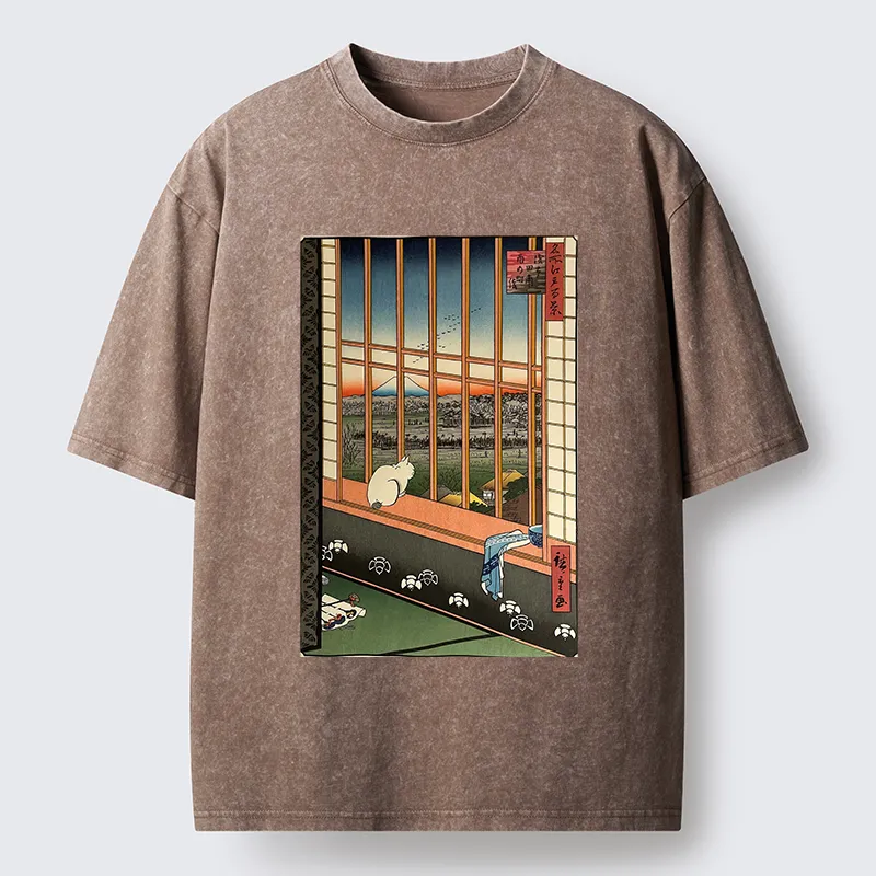 Tokyo-Tiger Cat By The Window Washed T-Shirt